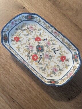 Tabletops Gallery Porcelain Tray Beautiful Flower And Bird Print Shallow Dish
